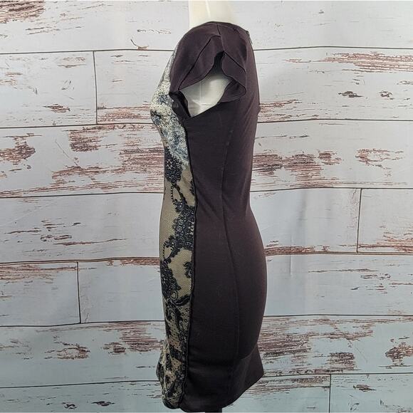 Desigual bodycon dress brown lace print size Small - Picture 2 of 8